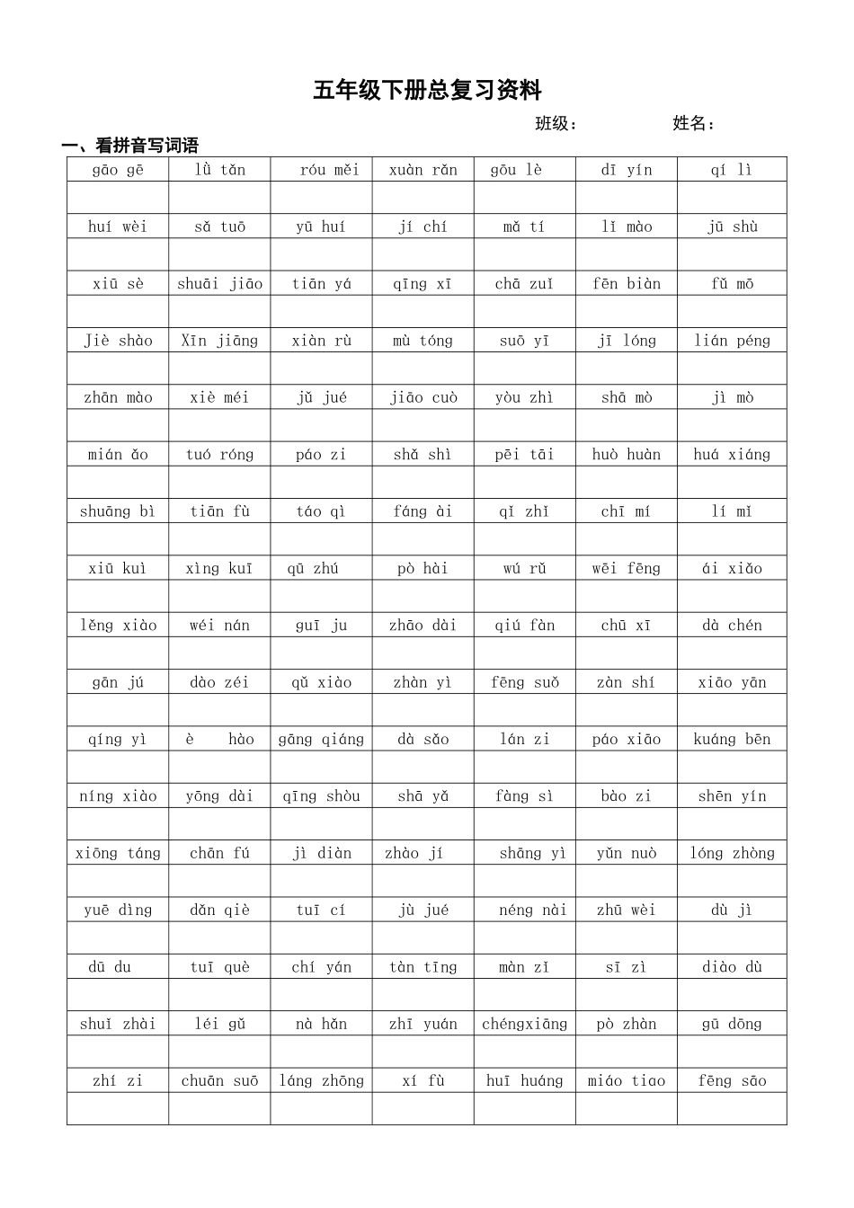 五年级语文下册总复习资料_第1页