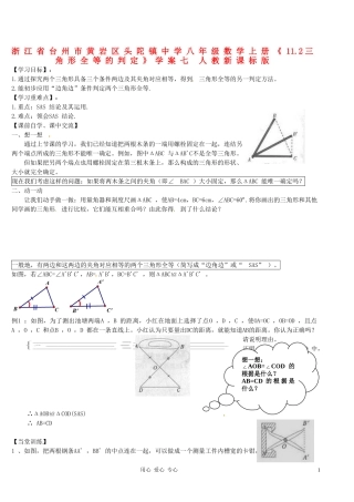 浙江省台州市黄岩区头陀镇中学八年级数学上册《11.2三角形全等的判定》学案七-人教新课标版