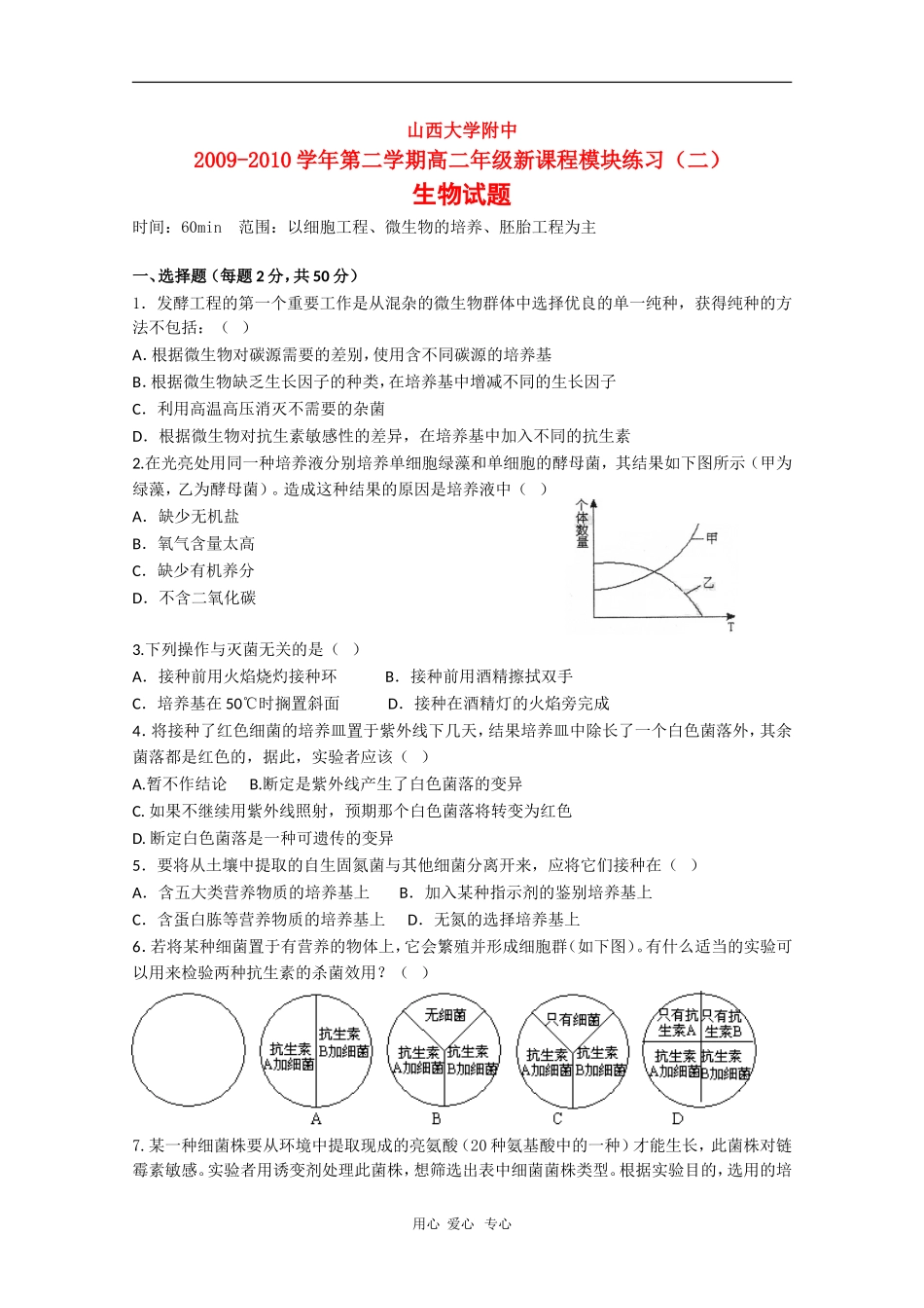 山西省山大附中09-10学年高二生物下学期4月月考人教版_第1页
