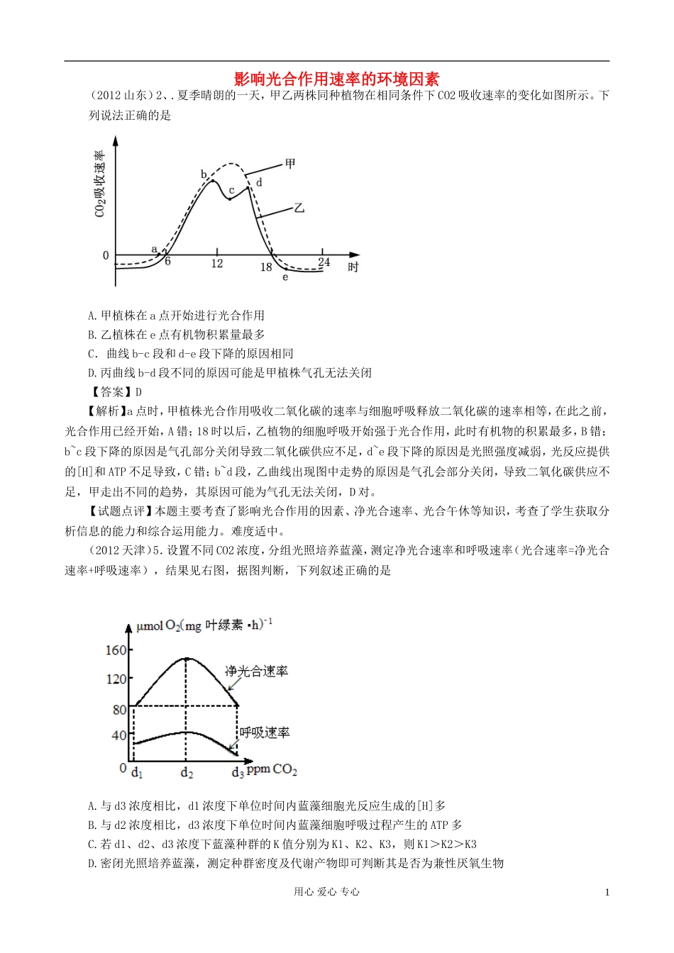 【07-12】6年高考生物真题按知识点分类汇编-影响光合作用速率的环境因素_第1页