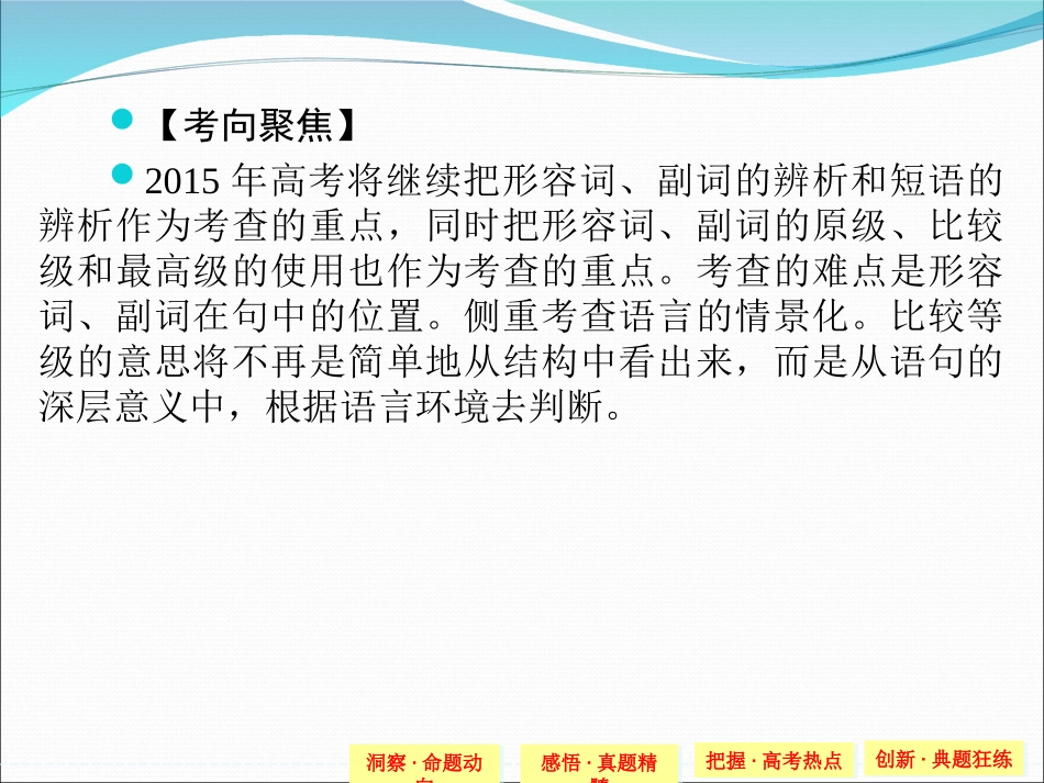 【创新设计】2015高考英语(江苏专用)大二轮总复习课件语法专题：专题九-形容词和副词_第3页