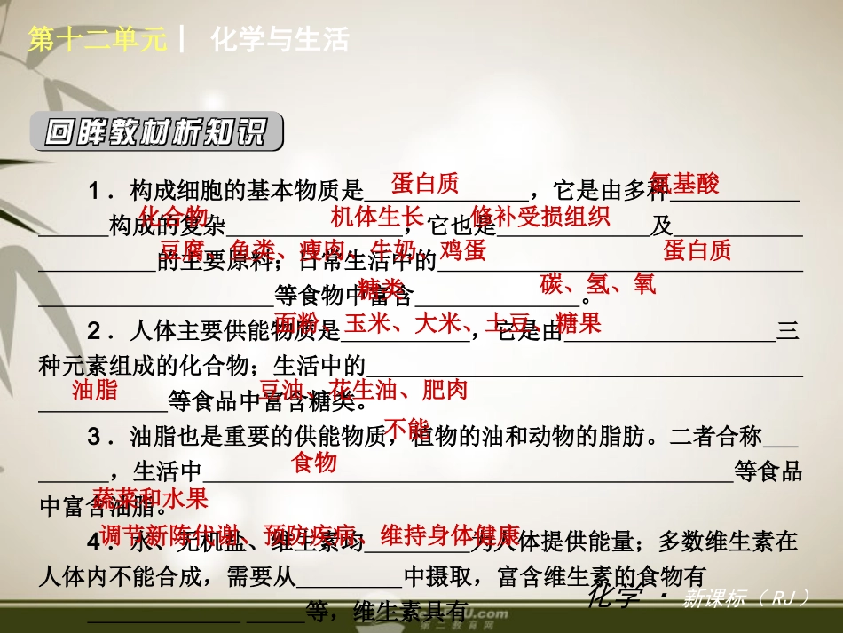 2012年九年级化学秋学期-第十二单元—化学与生活配套课件--人教新课标版_第3页