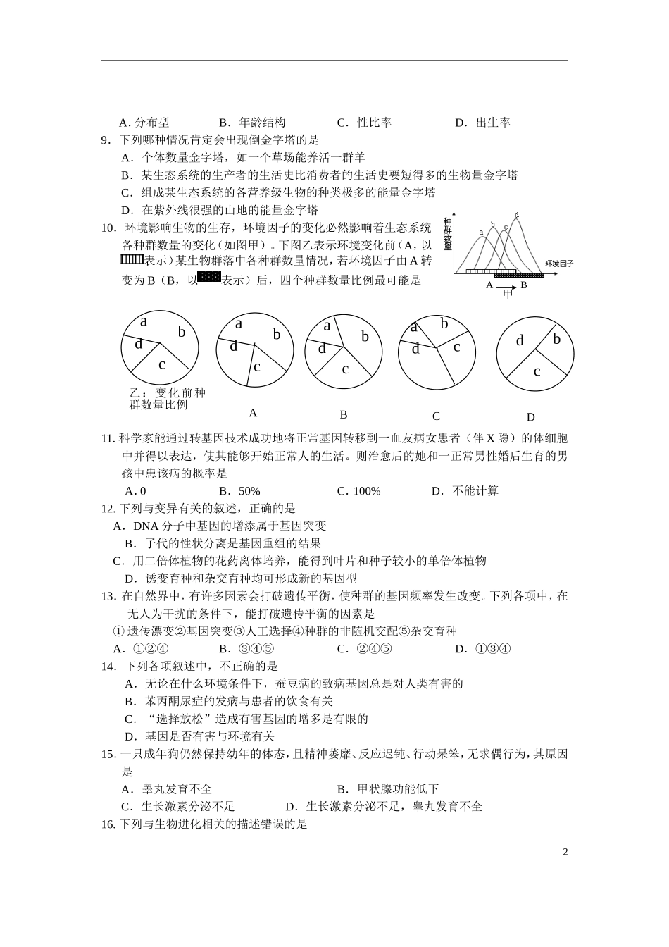 浙江省台州市09-10学年高二生物下学期期末质量评估试题沪科版_第2页