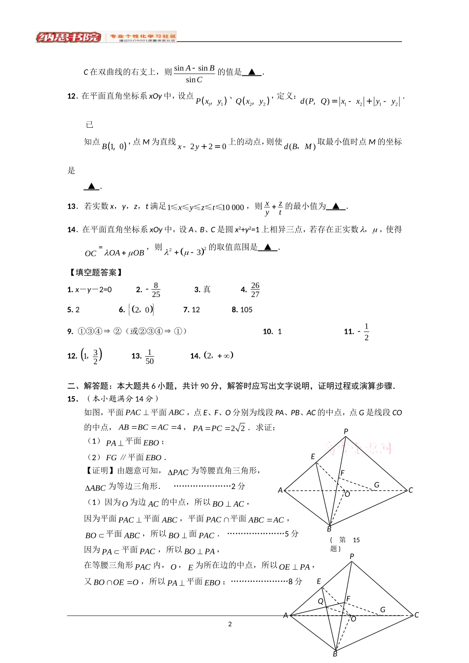 江苏省南通市2011届高三第二次模拟考试(数学)_第2页