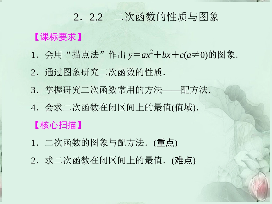 (新课程)高中数学-《2.2.2二次函数的性质与图像》课件-新人教B版必修1_第1页