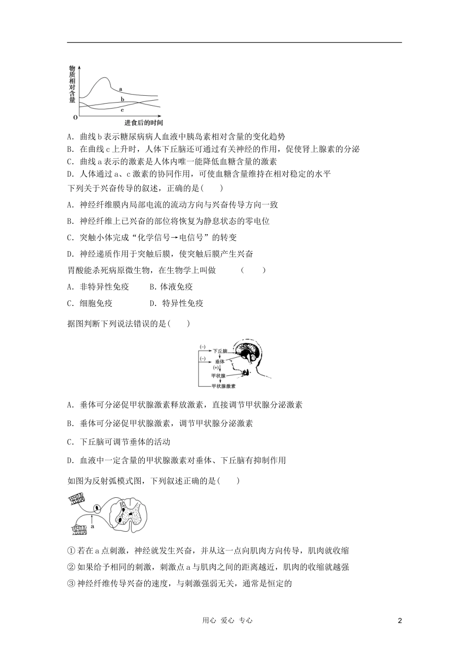 2012届高三生物二轮复习-动物生命活动调节专题练习19-新人教版_第2页
