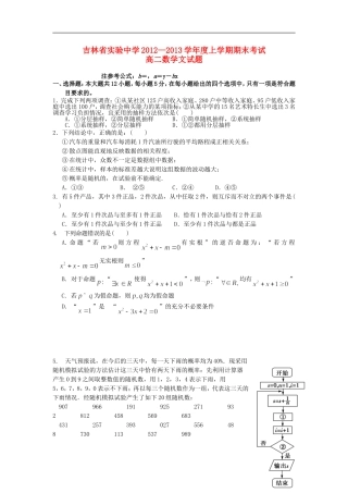 吉林省吉林市2012-2013学年高二数学上学期期末考试试题-文-新人教A版