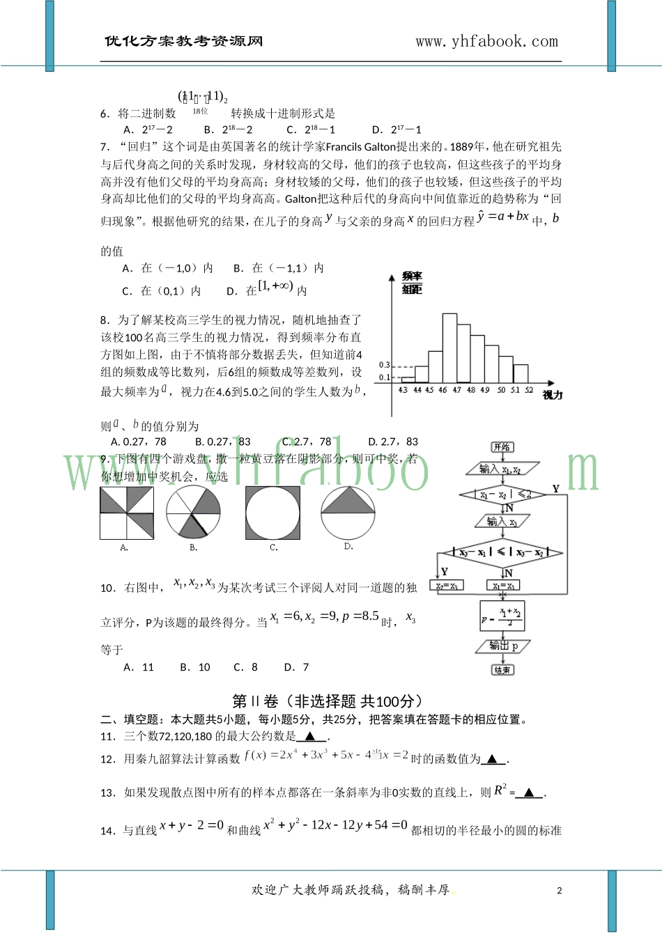 湖北省武汉市部分重点中学11-12学年高二上学期期中考试(数学文)_第2页