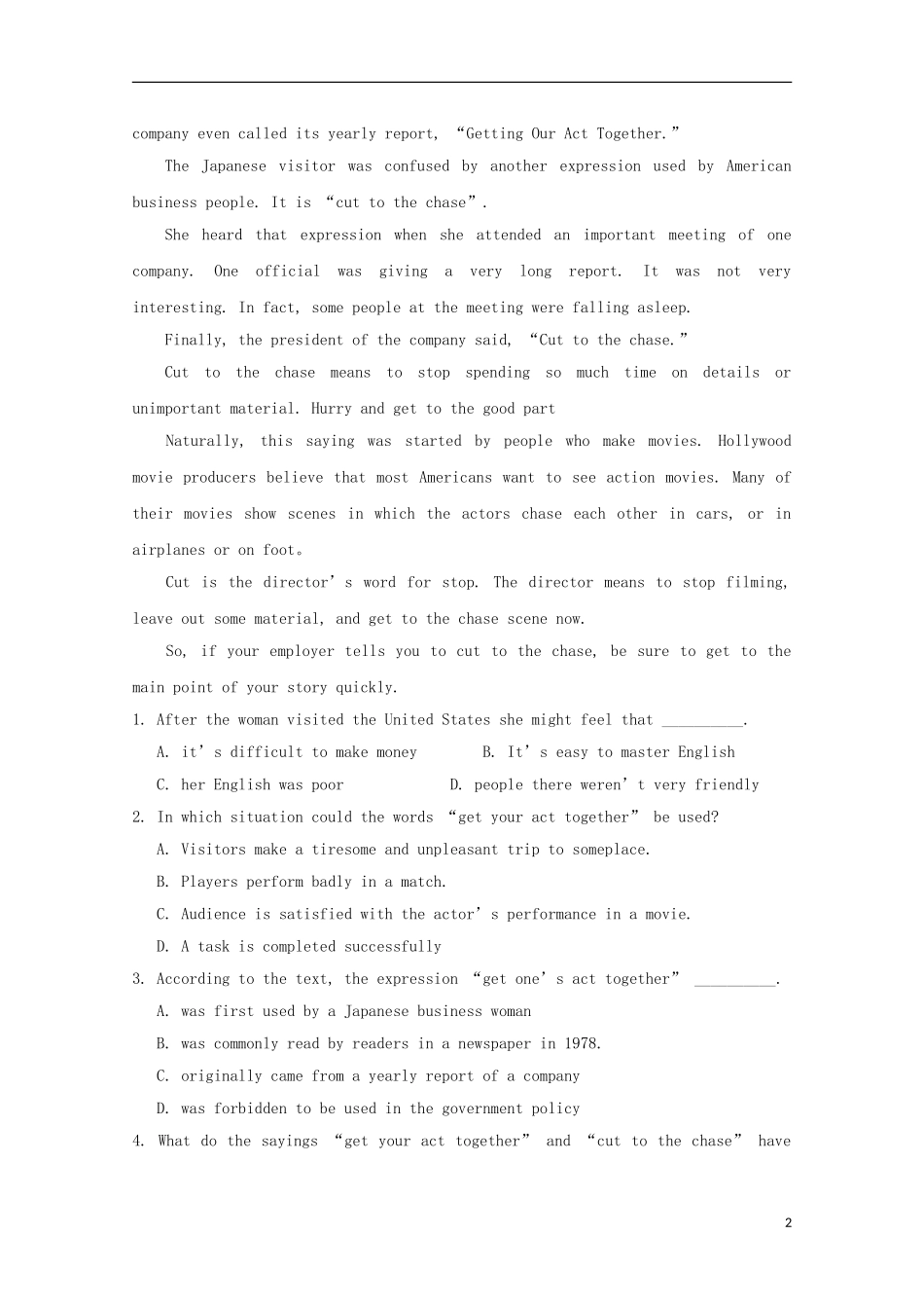 江苏省常熟市2014高考英语一轮-阅读理解暑假训练题(9)_第2页