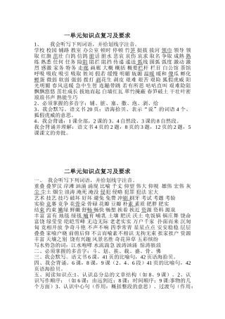 西师版小学三年级语文上册复习要点