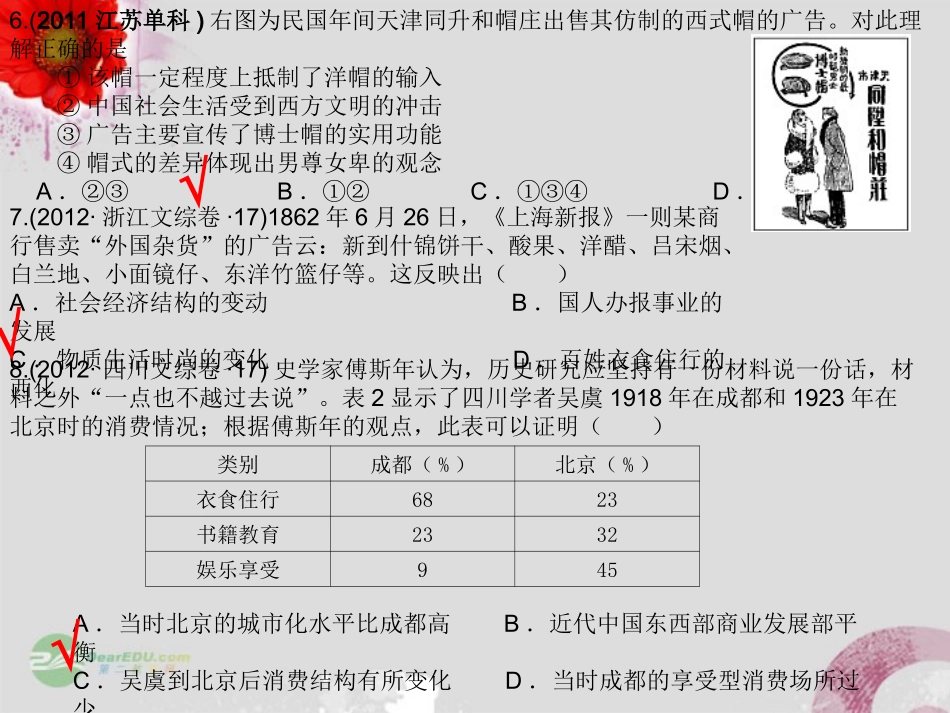 浙江省东阳市高中历史专题复习-专题四-中国近现代社会生活的变迁课件-新人教版必修2_第3页