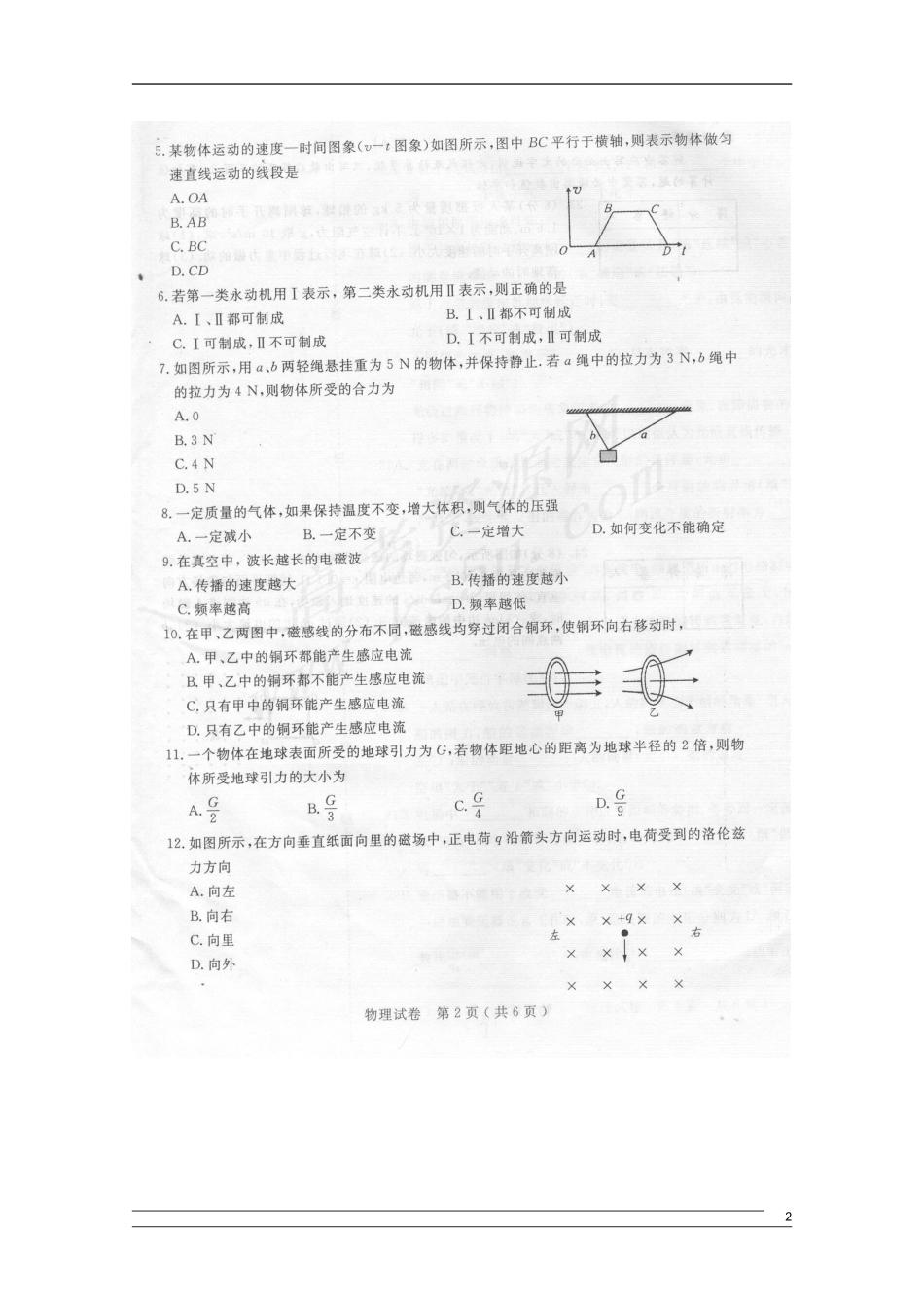 广西2009年6月高中物理毕业会考试题(扫描版)_第2页