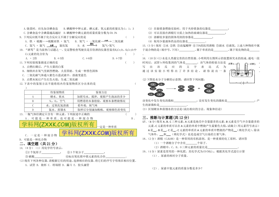 2015-2016第一学期平中化学期中试题_第2页