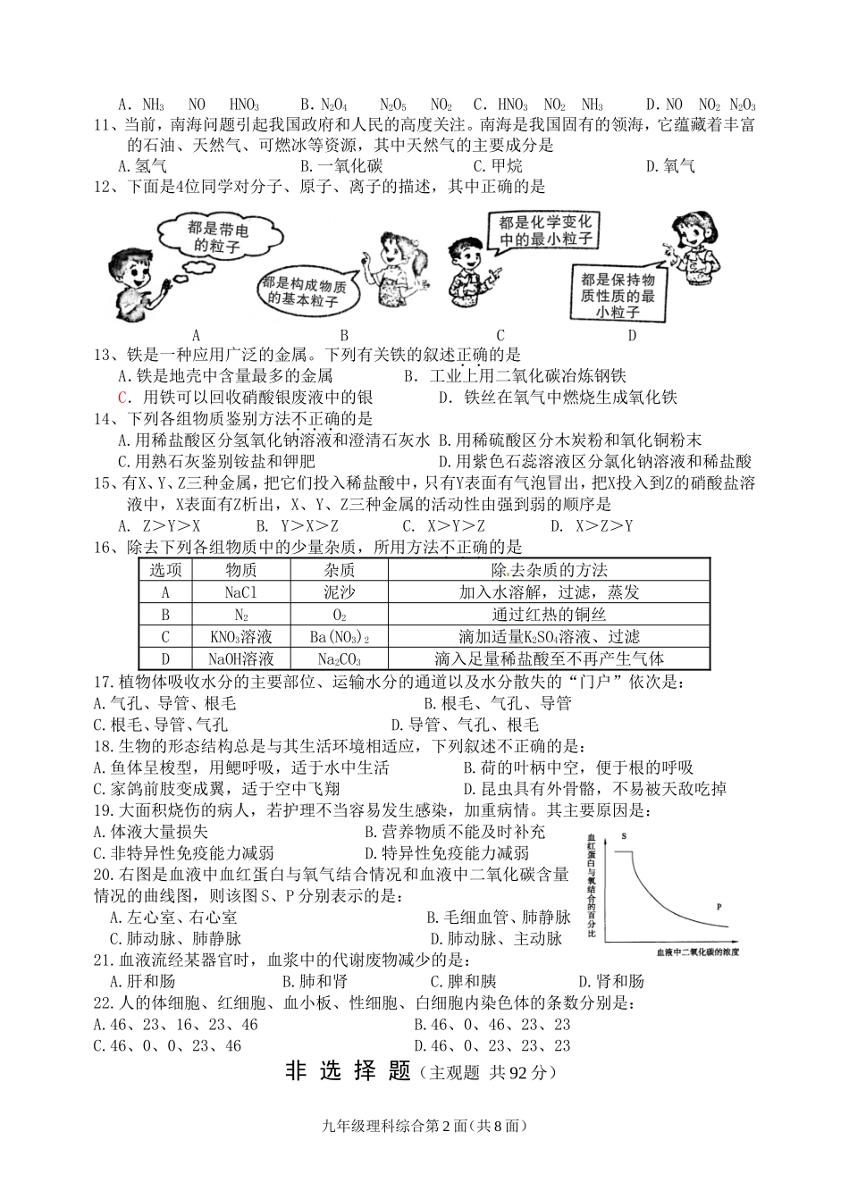 综合理科模拟题一_第2页