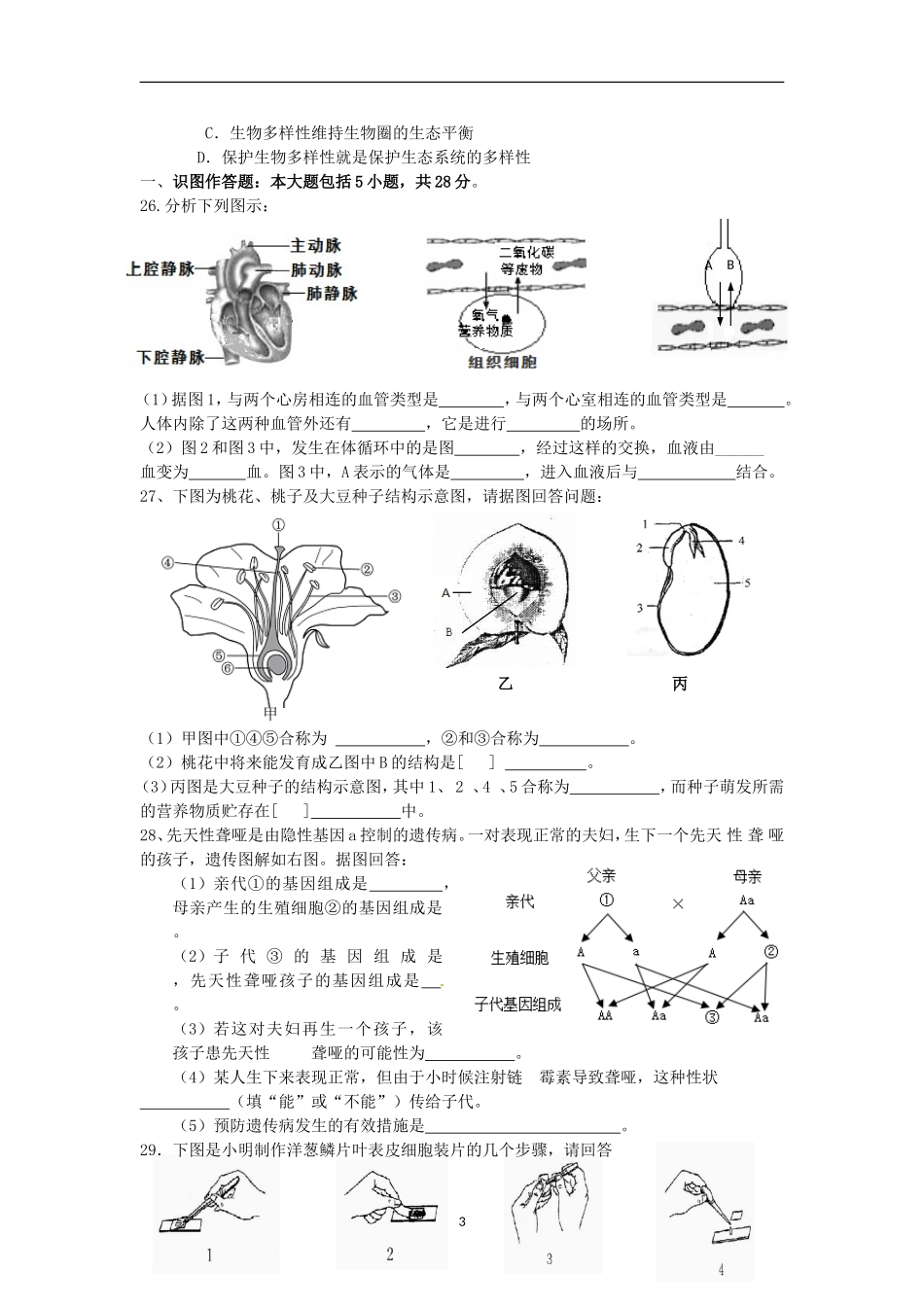 悦来初中初二生物会考模拟试卷_第3页