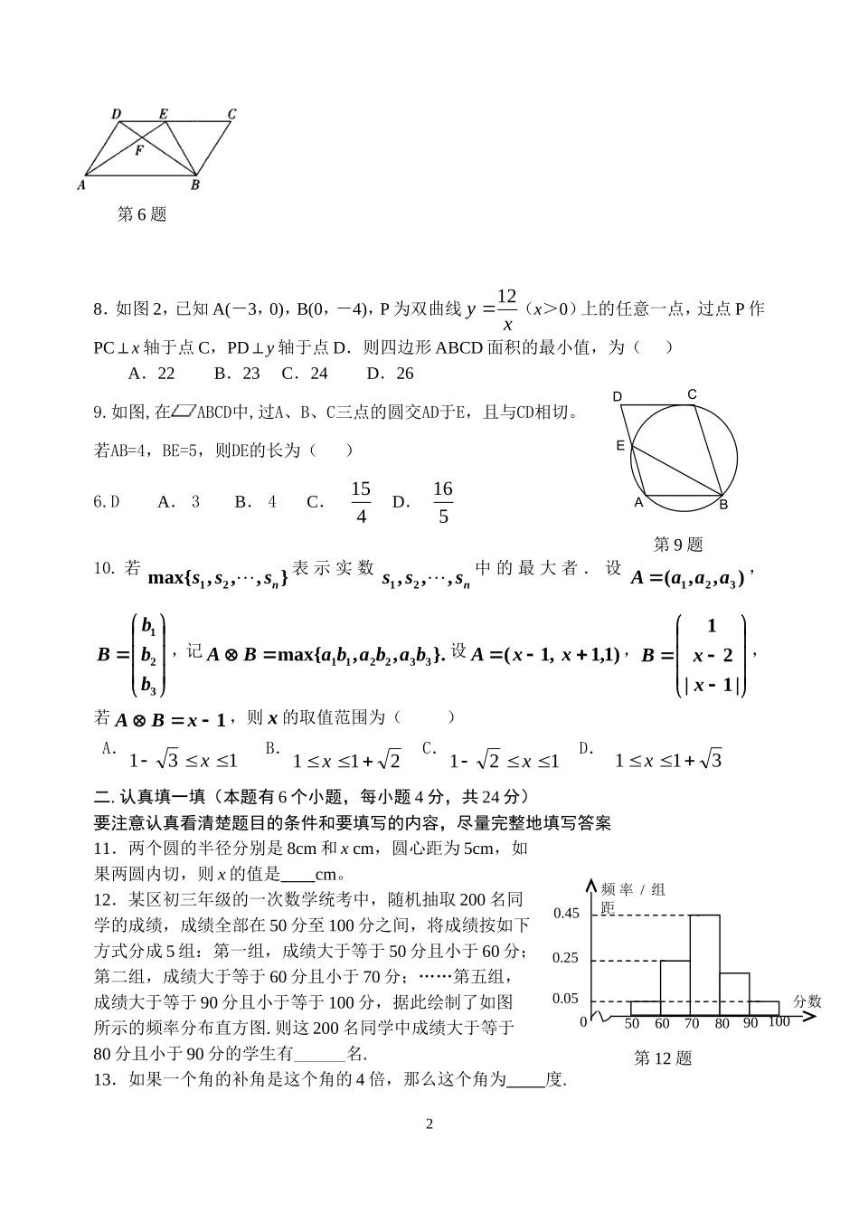 浙江省杭州十五中2010年九年级数学全真模拟考试试卷浙教版_第2页