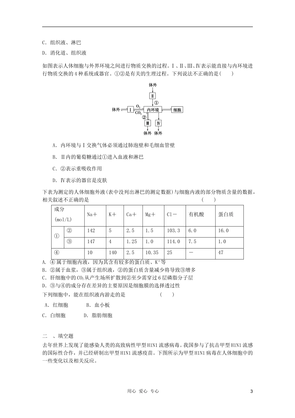 2012届高三生物二轮复习-人体内环境与稳态专题练习13-新人教版_第3页