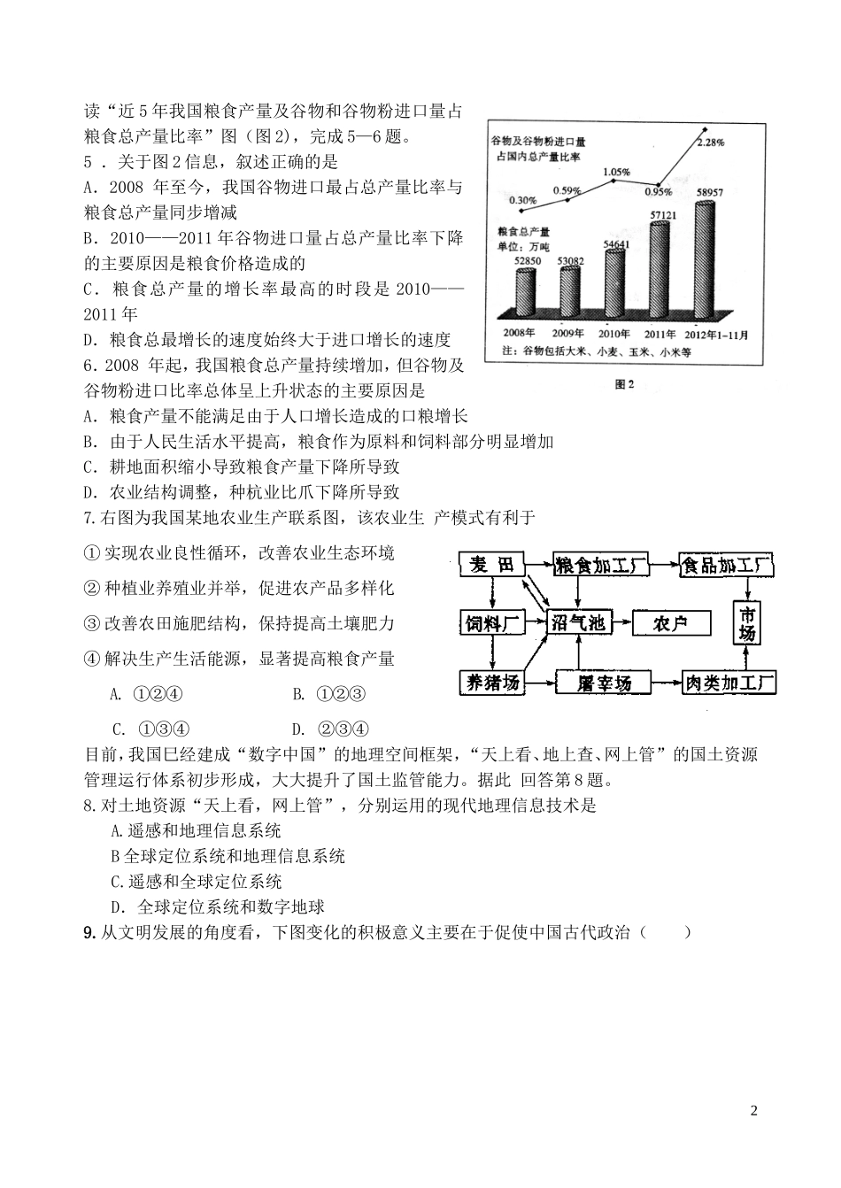 山东省2013届高三文综模拟试题(四)_第2页