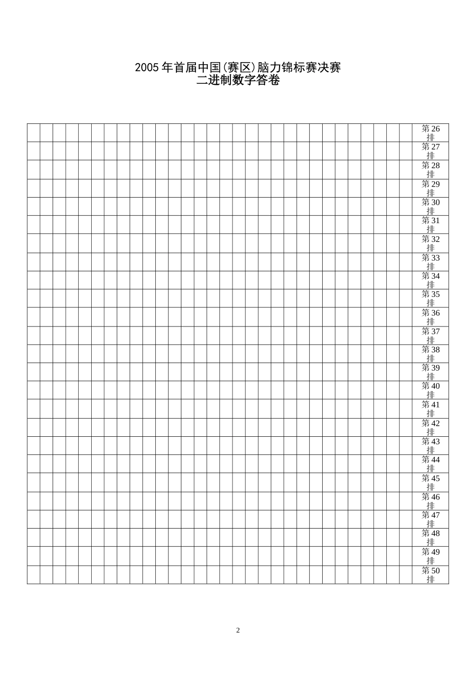 首届中国脑力锦标赛数据记忆二进制(-答卷A)_第2页