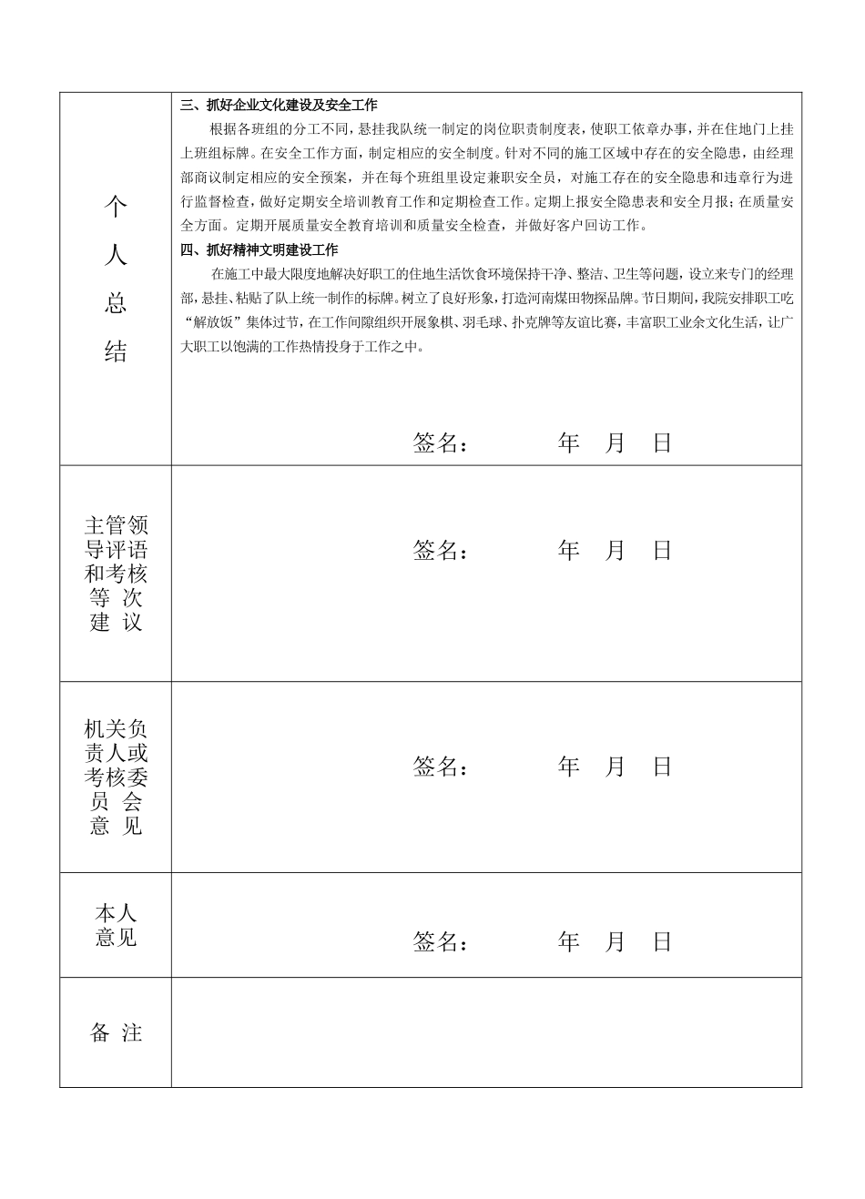 地质队技术人员及管理层年度考核表考核表(高)_第2页