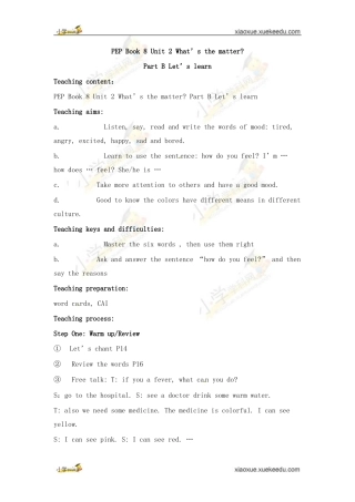 六年级下英语教案-Unit2-What’s-the-matter--Mike？-人教PEP(1)