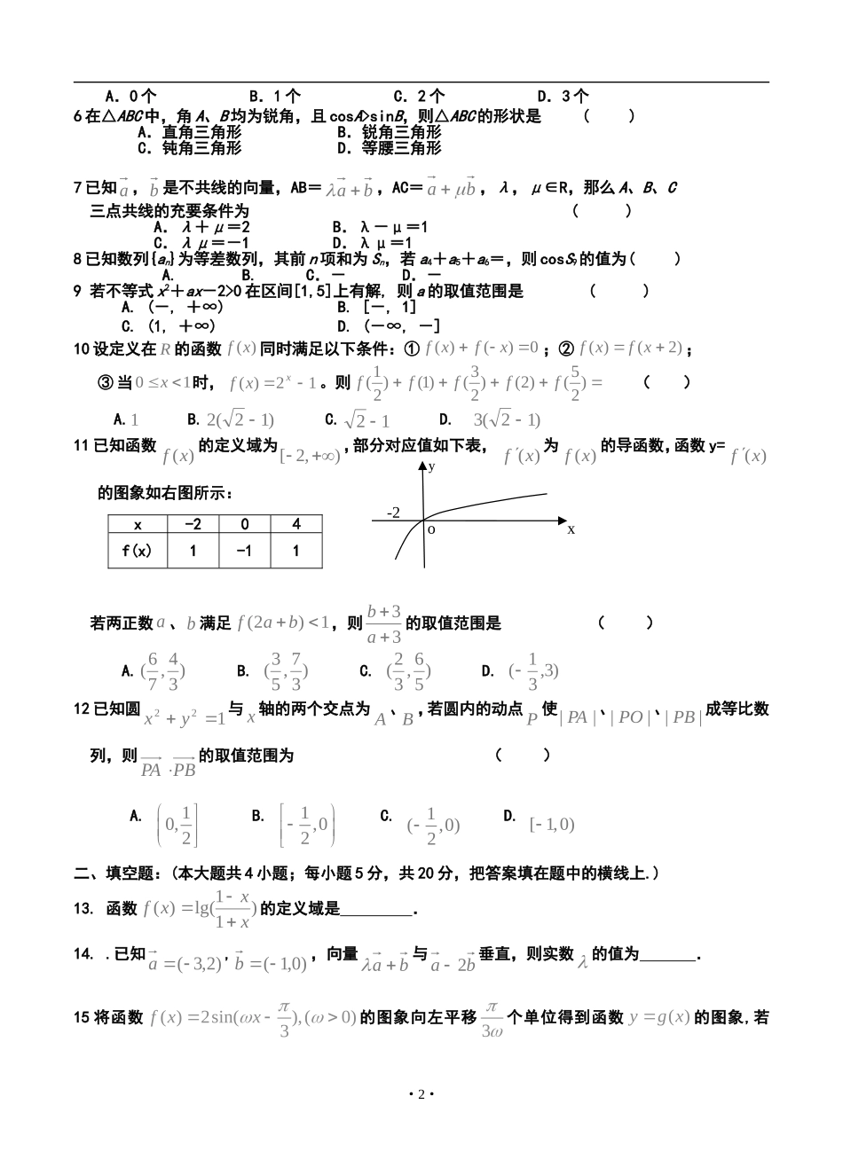 2014届辽宁师大附中高三上学期期中考试理科数学试题及答案_第2页