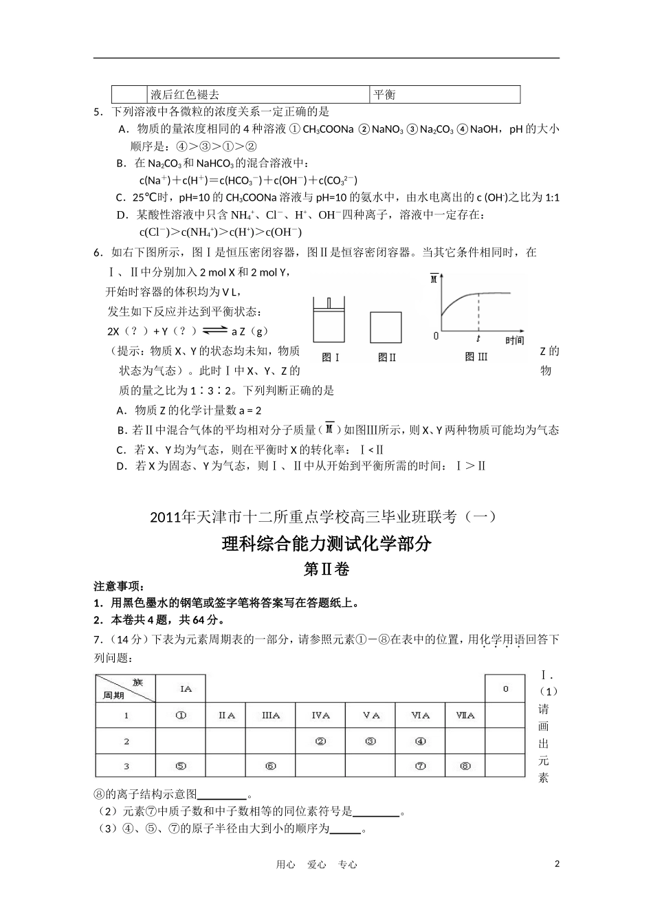 天津市十二所重点学校2011年高三化学毕业班联考(一)新人教版_第2页