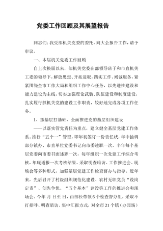 党委工作回顾及其展望报告