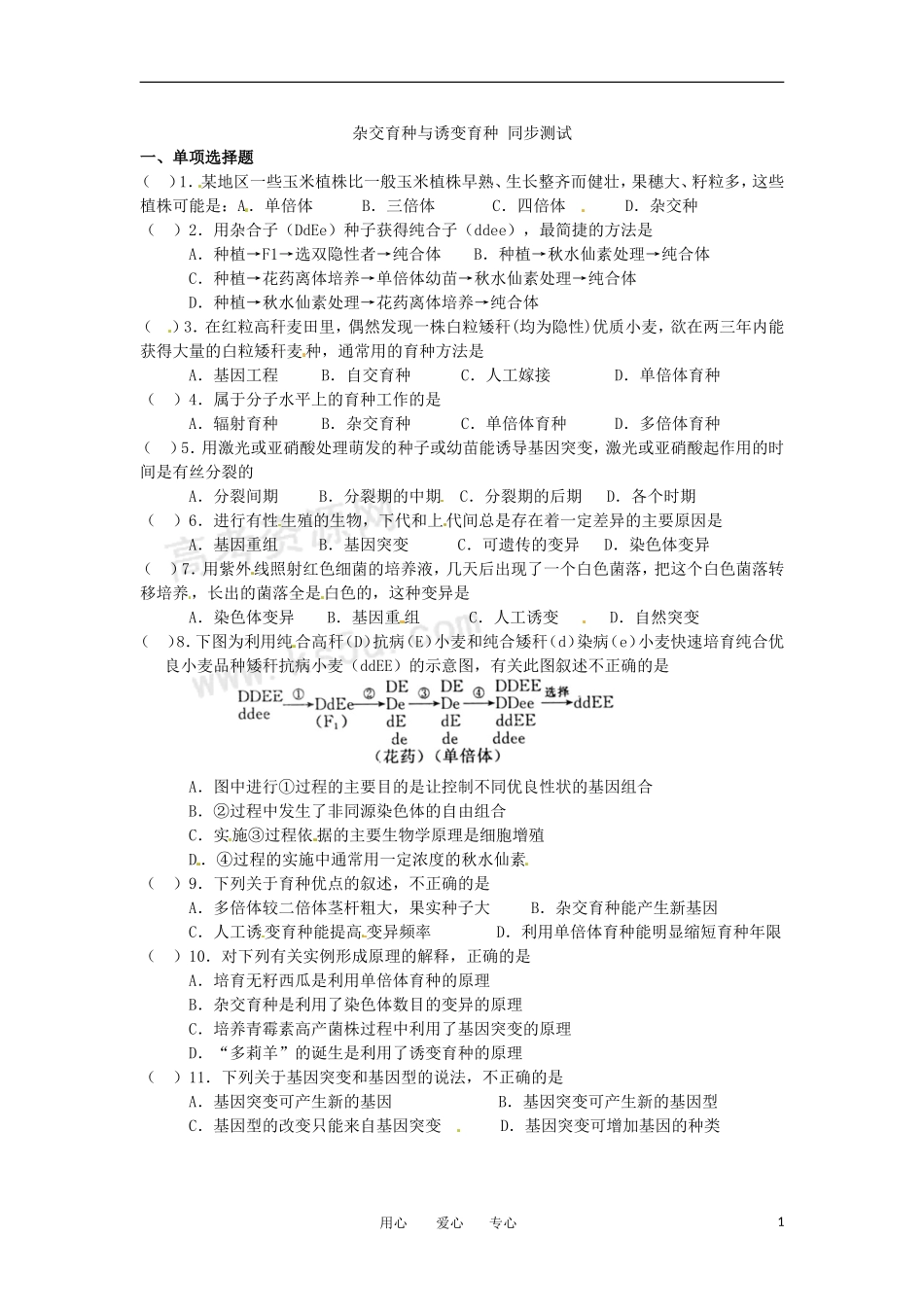 高中生物-6.1《-杂交育种与诱变育种》测试2-新人教版必修2_第1页