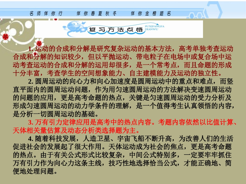 2013届高考物理考纲专项复习-曲线运动-运动的合成与分解课件_第3页