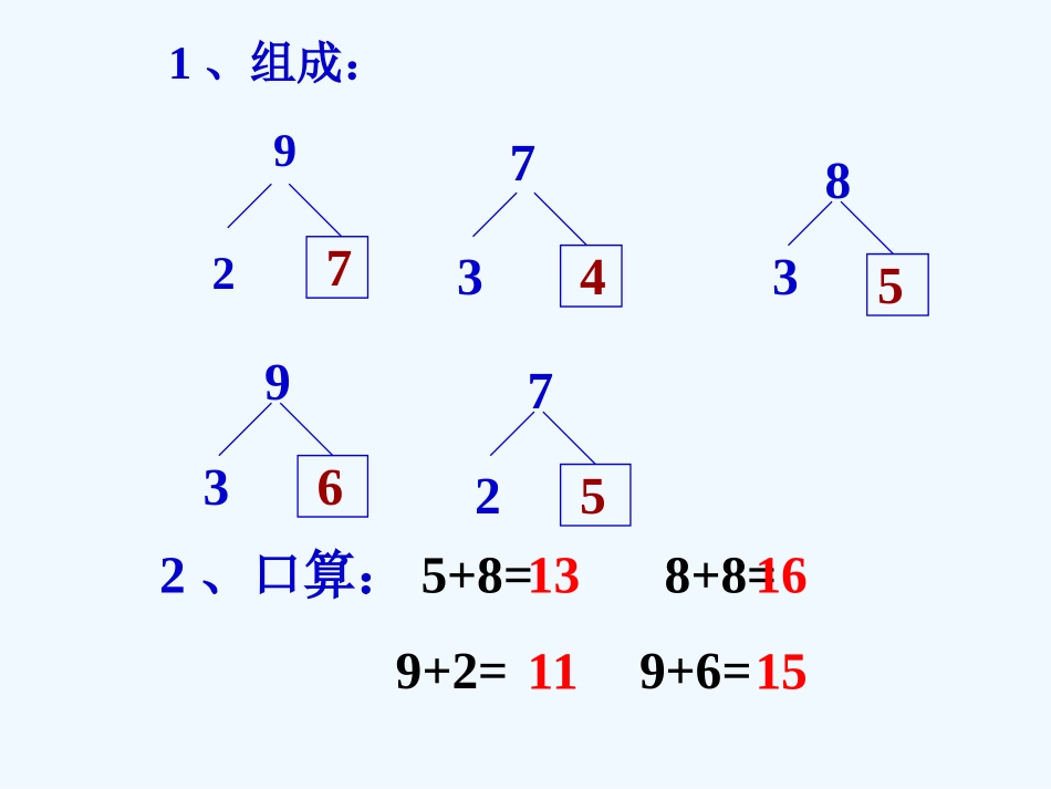 小学数学人教2011课标版一年级8-7-6加几_第2页