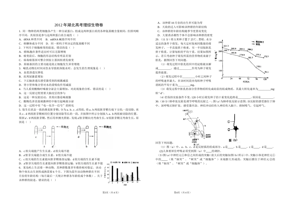 2012年湖北高考理综生物卷档_第1页