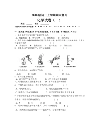 2016级初三上学期期末复习化学检测题