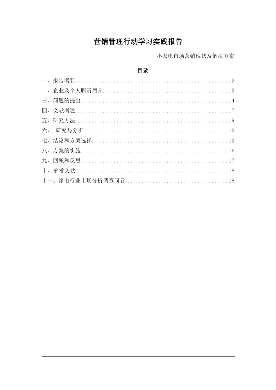 营销管理行动学习实践报告-小家电市场  工商管理专业_第1页