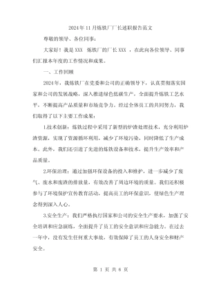 2024年11月炼铁厂厂长述职报告范文(二篇)