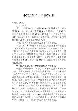 市安全生产工作情况汇报