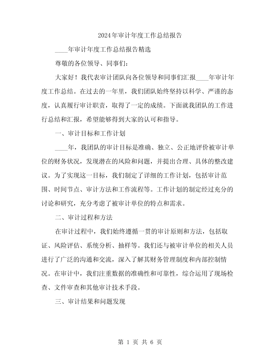 2024年审计年度工作总结报告(2)_第1页