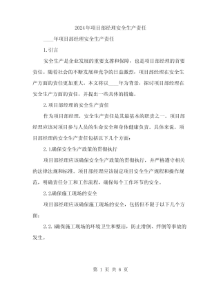 2024年项目部经理安全生产责任(2篇)