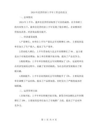 2024年民营经济上半年工作总结范文(3)