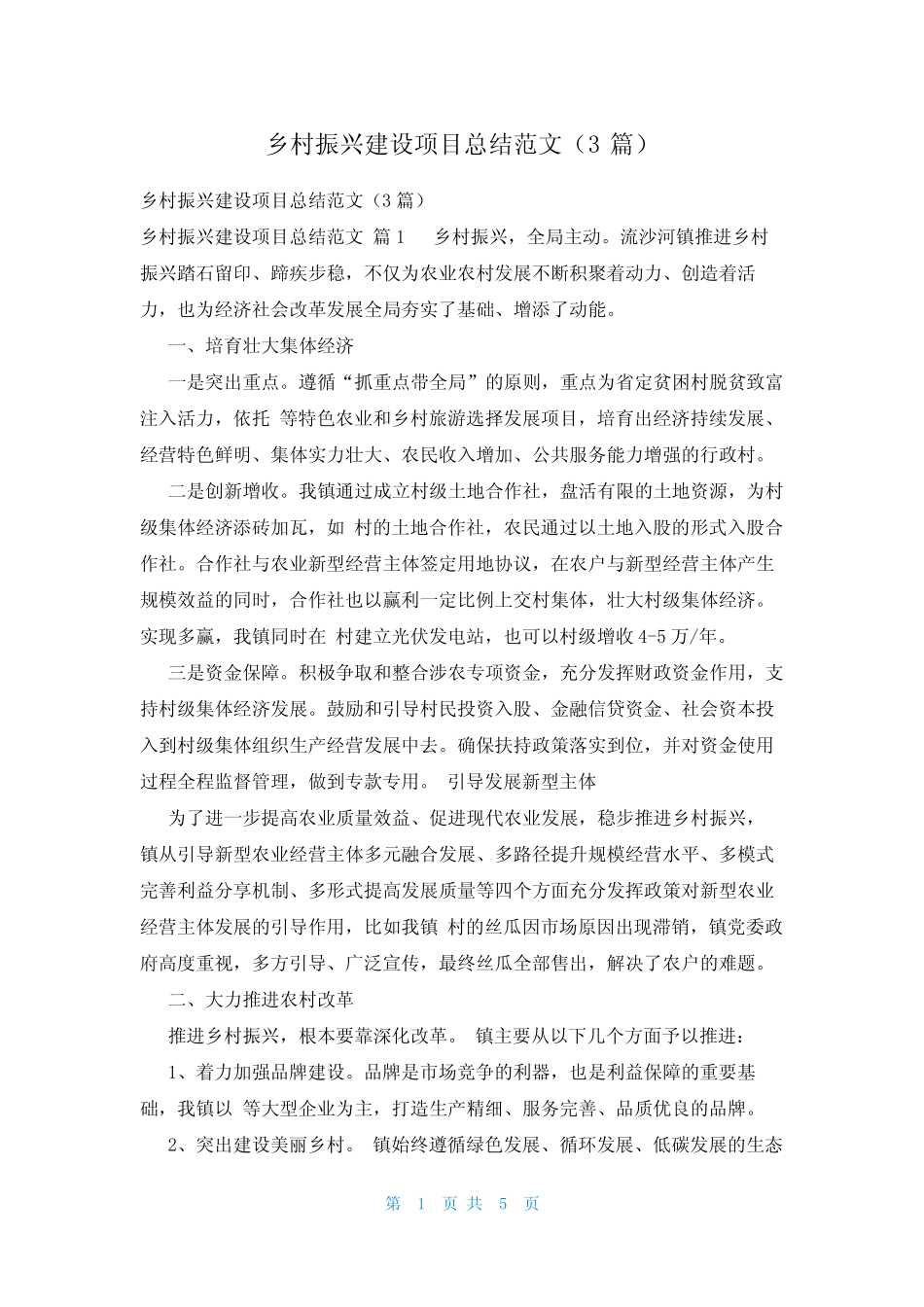 乡村振兴建设项目总结范文(3篇)_第1页