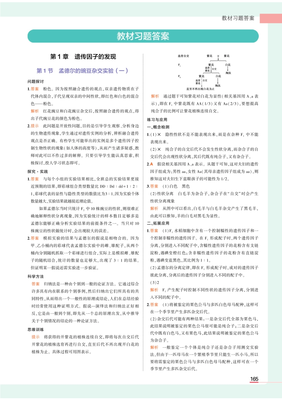 20版新教材必修2人教生物教材习题答案_第1页