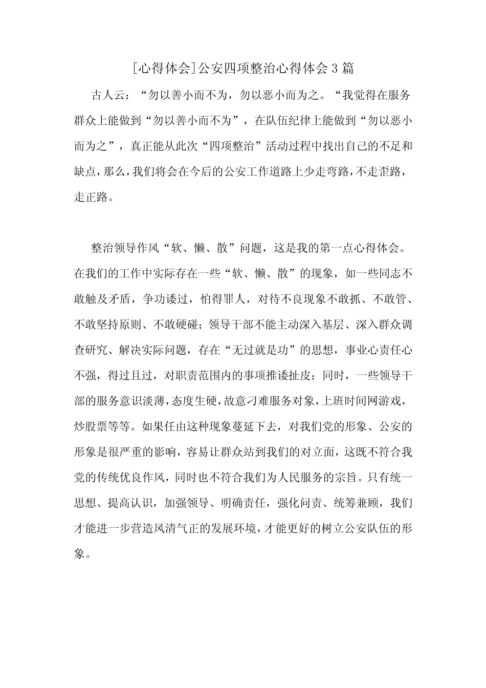 [心得体会]公安四项整治心得体会3篇 _第1页