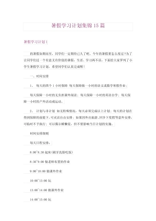 2024年暑假学习计划集锦15 