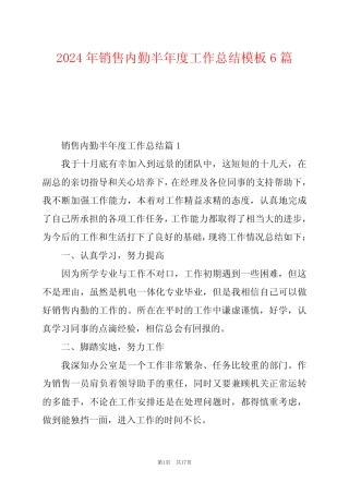 2024年销售内勤半年度工作总结模板6篇 