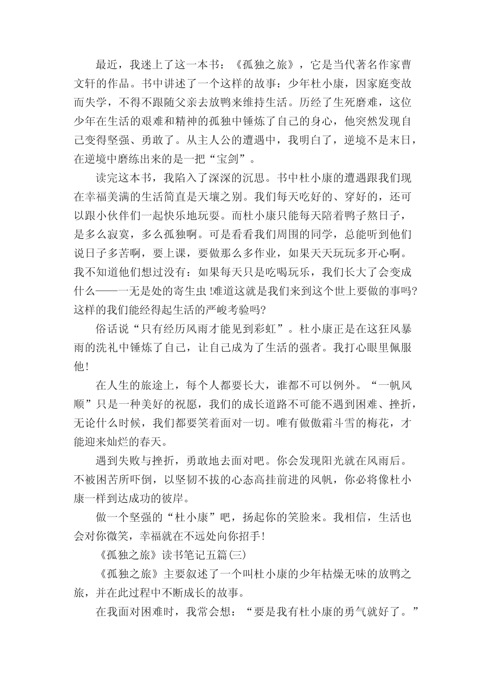 《孤独之旅》读书笔记五篇 _第2页