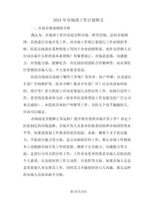2024年市场部工作计划例文(三) 