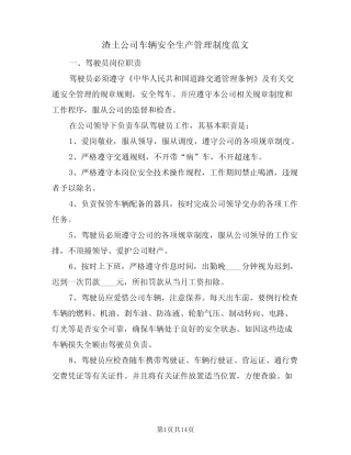 渣土公司车辆安全生产管理制度范文(五篇) 