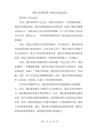 2024年领导班子进行评议总结(二)