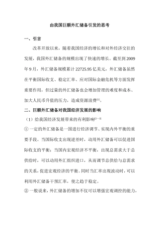 由我国巨额外汇储备引发的思考  国际金融学专业