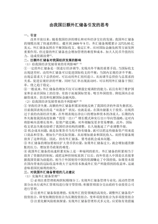 由我国巨额外汇储备引发的思考  会计学专业